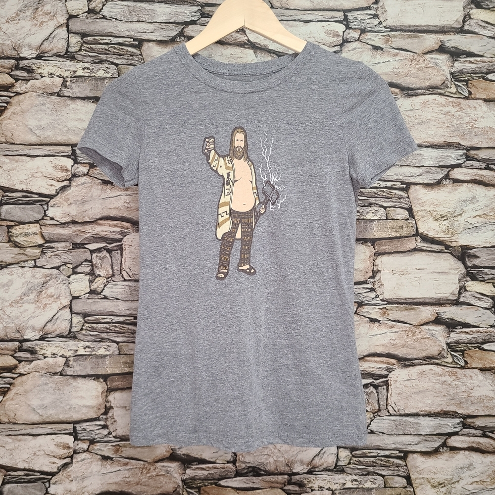 Chive Tees Womens Graphic T-Shirt Size Small Thor Hammer Funny Fat Belly Gray